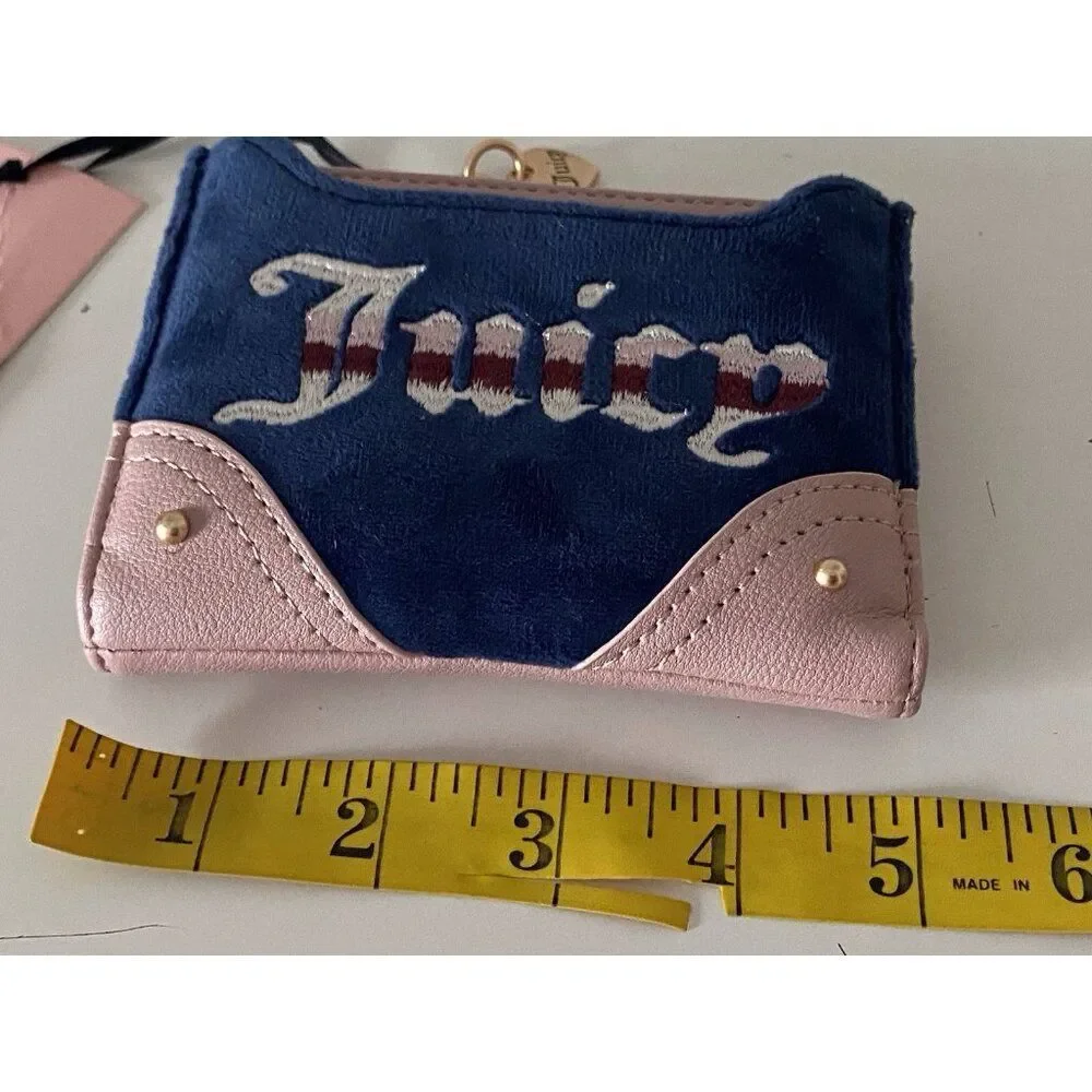Juicy Couture Retro Vibe Bifold Wallet Pull Out Card Case Regal‎ Blue Velour NEW